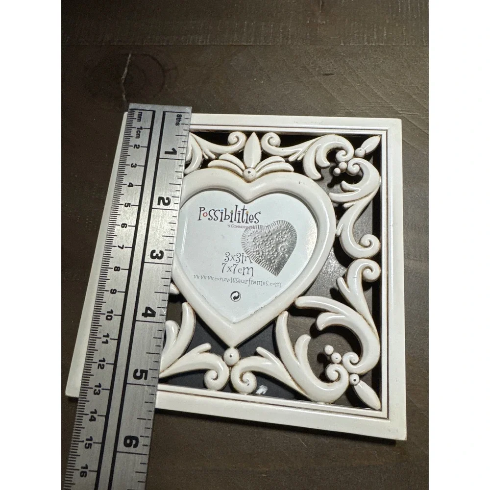 Possibilities by Connoisseur Cream Heart Scrollwork 3x3 Photo Frame 18238BED